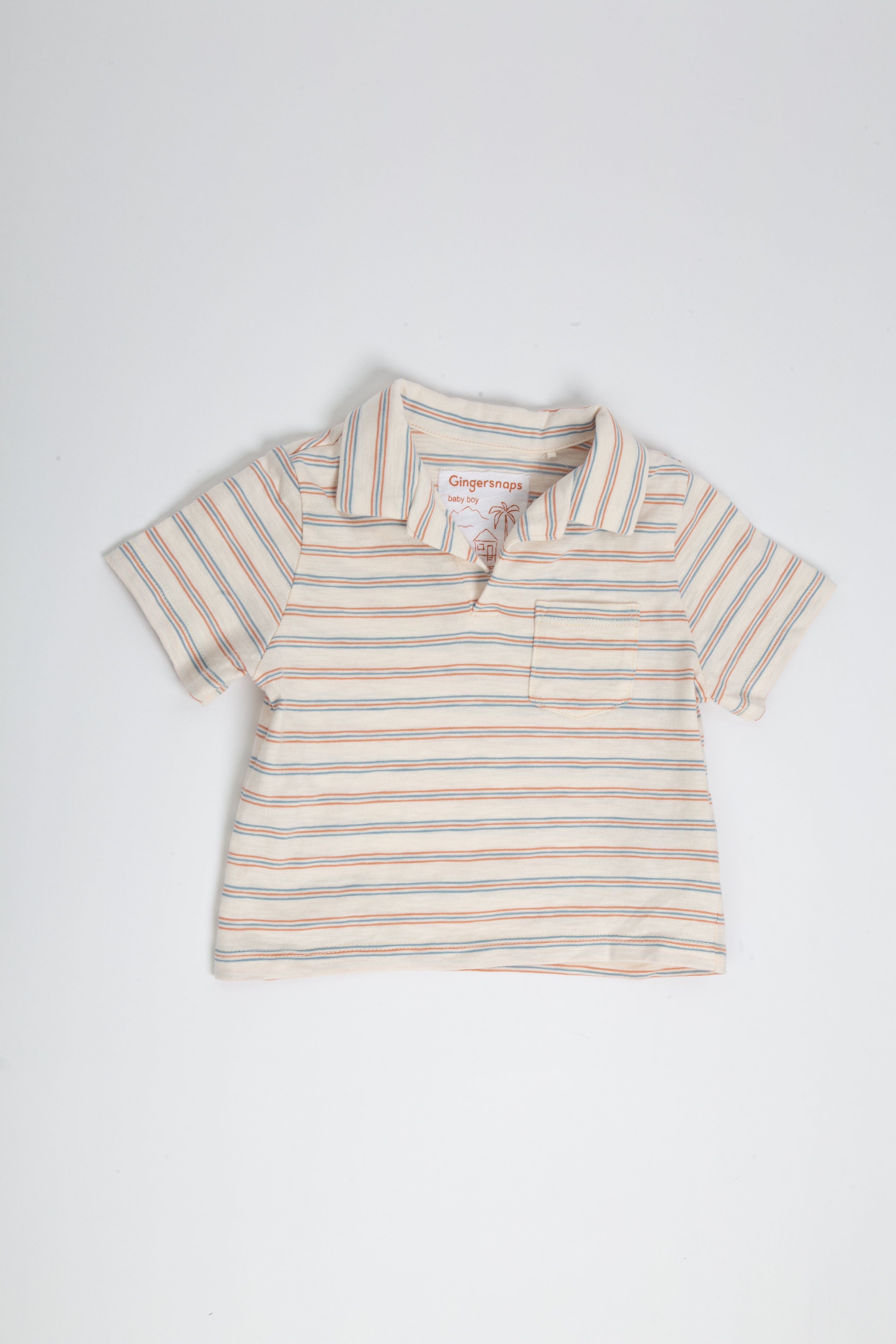 جينجرسنابس تي شيرت بولو ولادي مخطط بالعرض بجيب أمامي متعدد الألوان