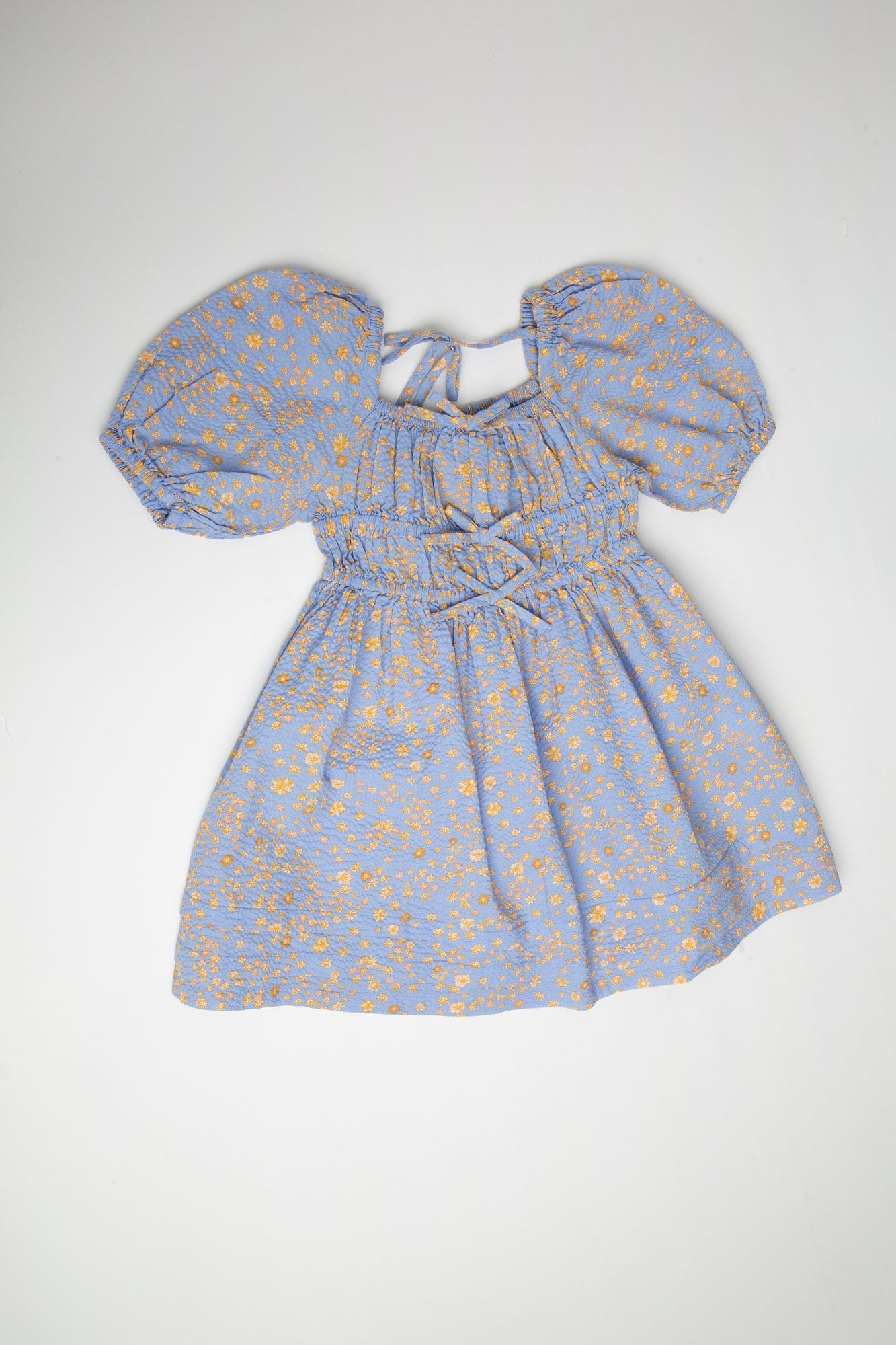 جينجرسنابس فستان بناتي مشجر نص كم منفوخ أزرق