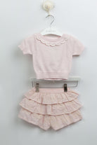 جينجرسنابس بلوزة بناتي رضع منسوجة سادة بأكمام قصيرة وردي