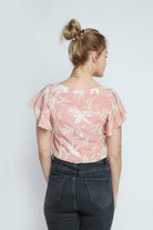 ميكا بلوزة مشجرة نص بطن كم قصير مكشكش نسائية