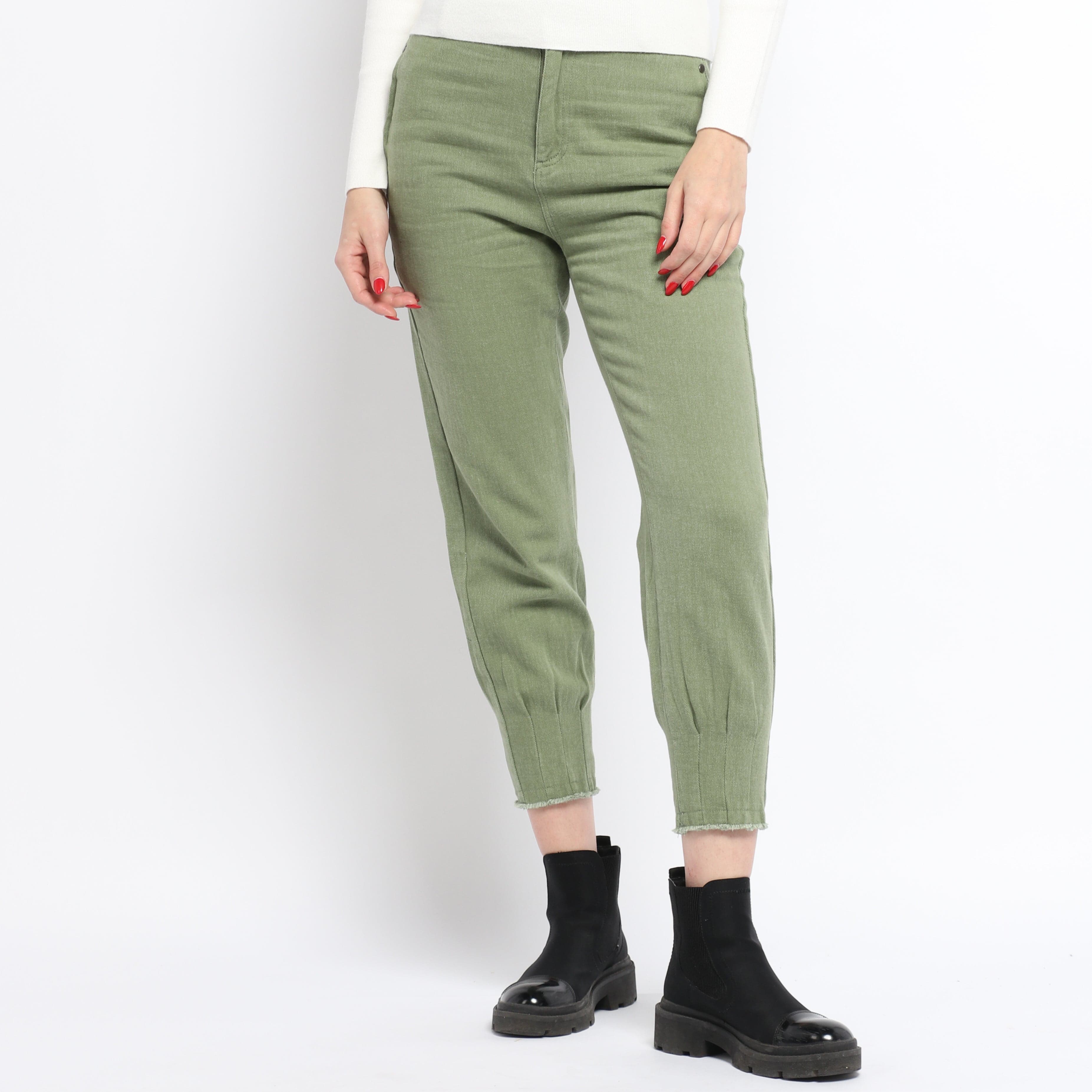 ميكا بنطلون سادة بأساور من أسفل نسائي