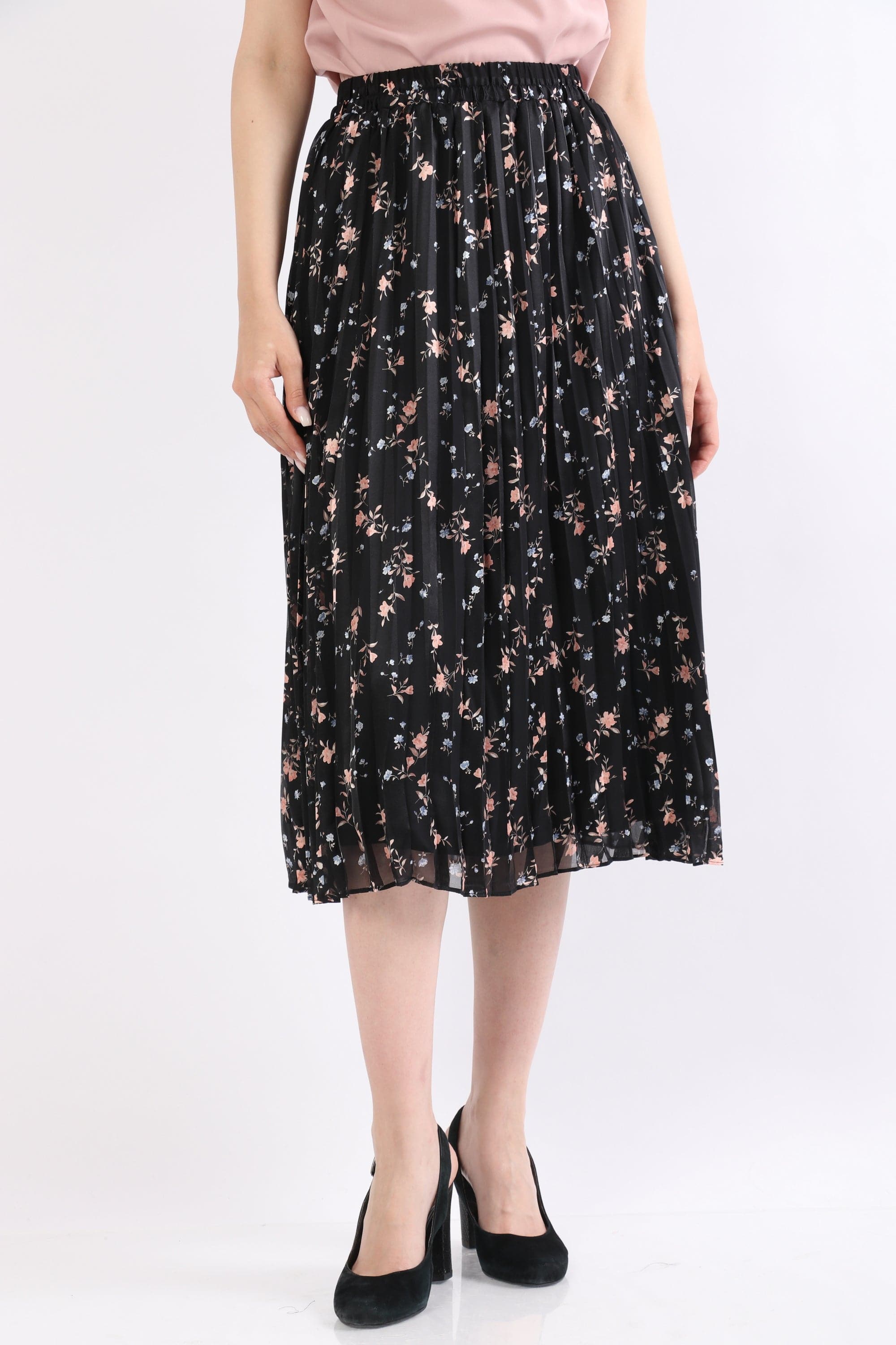 ميكا تنورة ميدي بليسية بنمط مشجر