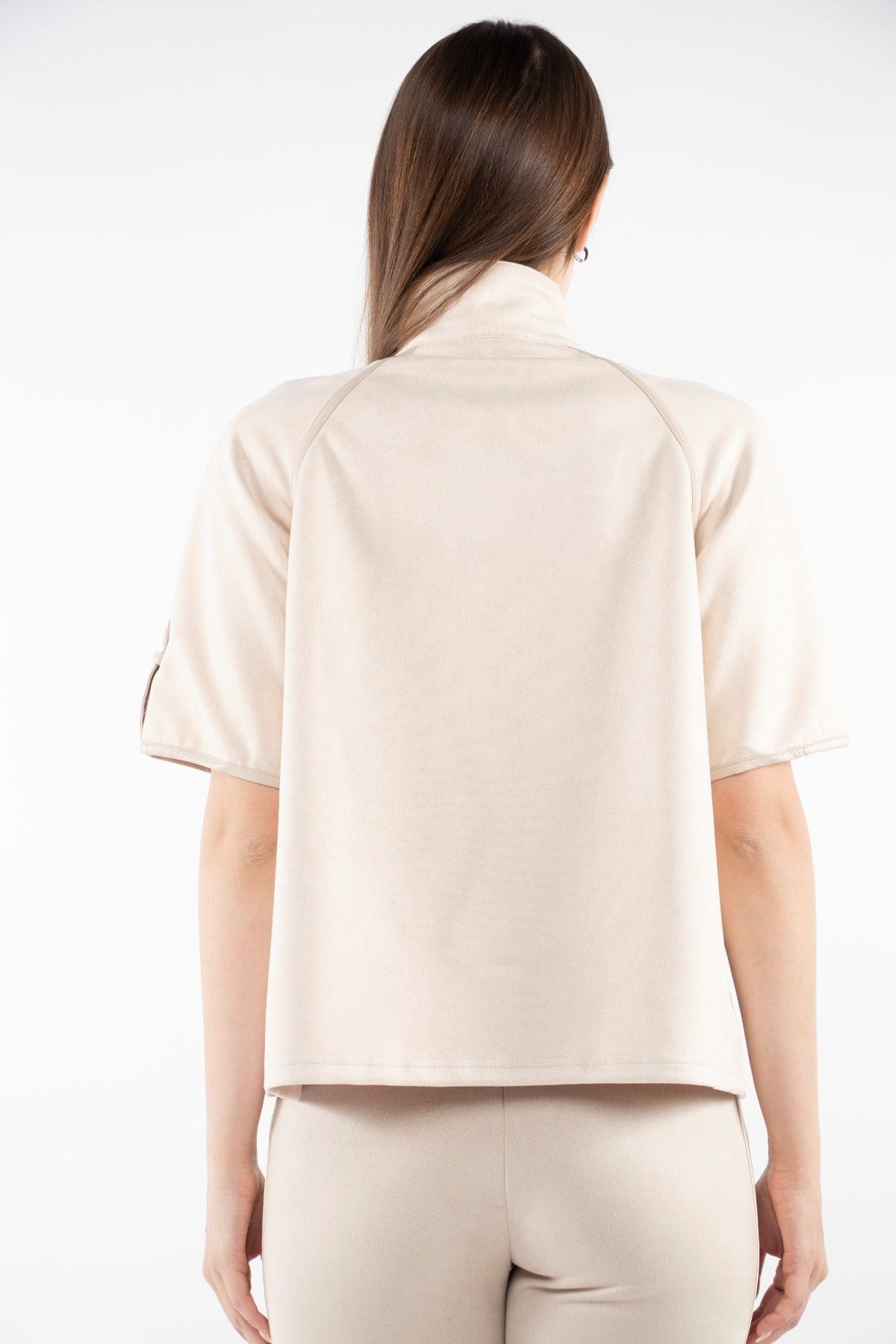 ميكا سترة نص من بسحاب ورقبة نسائي