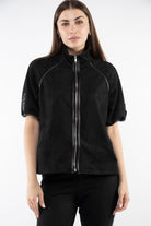 ميكا سترة نص من بسحاب ورقبة نسائي