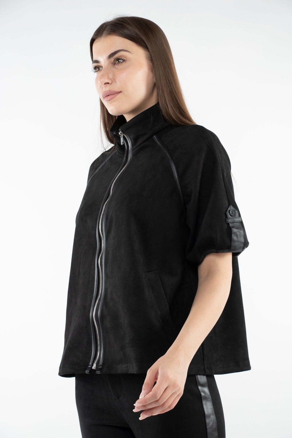 ميكا سترة نص من بسحاب ورقبة نسائي