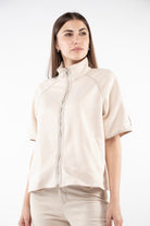 ميكا سترة نص من بسحاب ورقبة نسائي