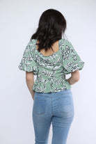 ميكا بلوزة مشجرة مخصرة مفتوحة من الصدر 3/4 كم بف نسائي