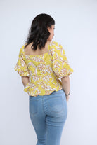 ميكا بلوزة مشجرة مخصرة مفتوحة من الصدر 3/4 كم بف نسائي