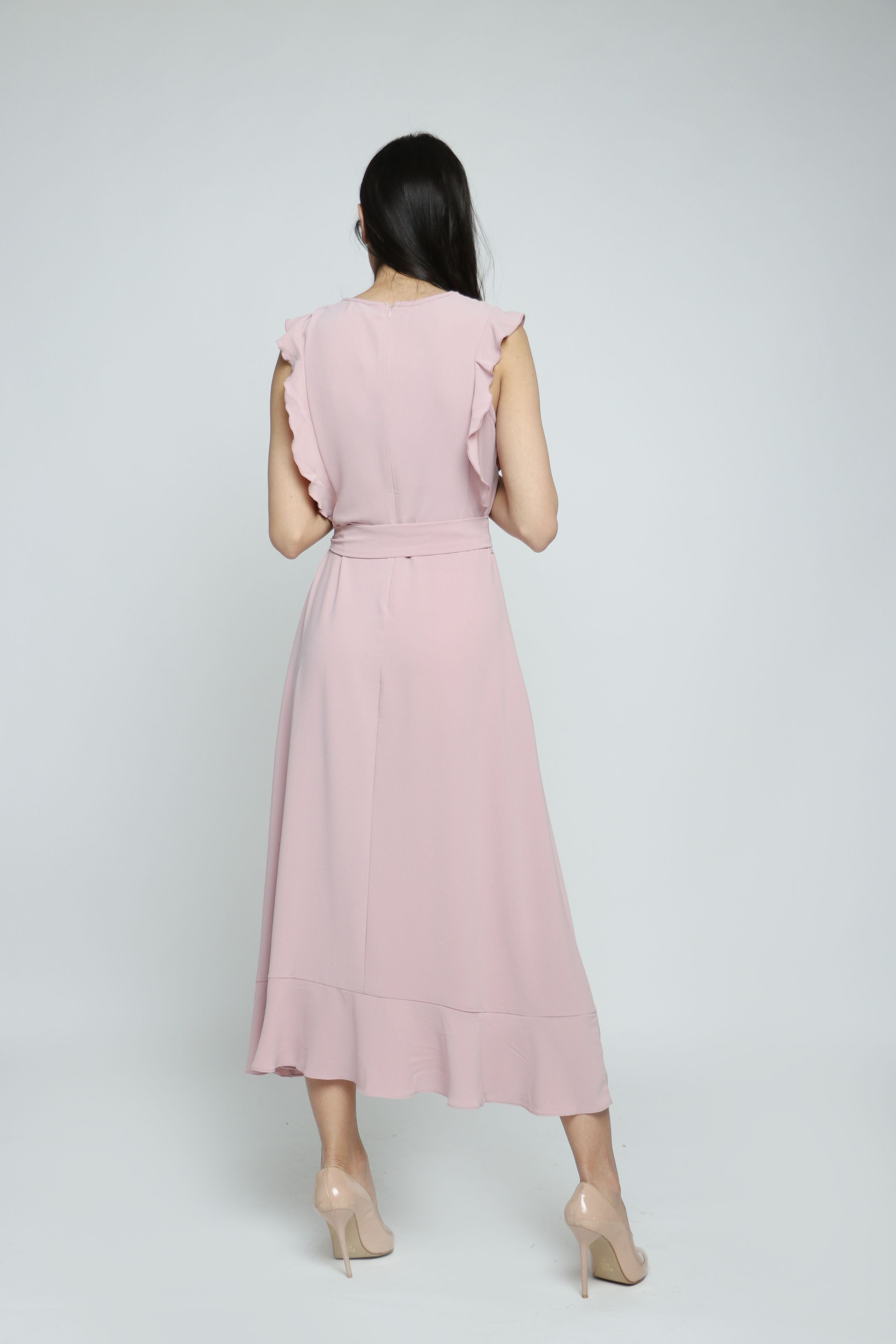 ميكا فستان ميدي بدون أكمام برباط خصر وأزرار على الصدر