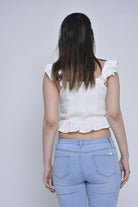 ميكا بلوزة نص بطن بأزرار أمامية وحمالات مكشكشة نسائي