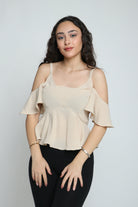 ميكا بلوزة حمالات بأكتاف مكشوفة مكشكشة نسائي