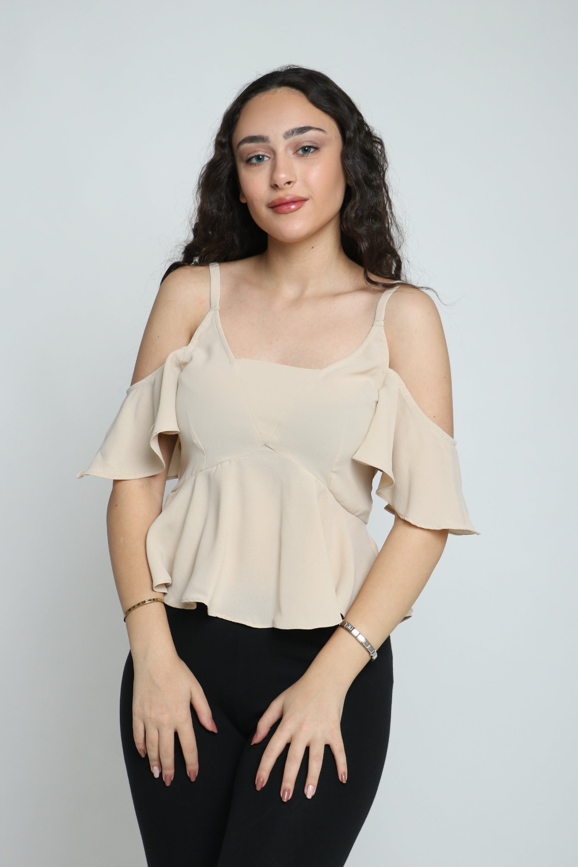 ميكا بلوزة حمالات بأكتاف مكشوفة مكشكشة نسائي