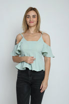 ميكا بلوزة حمالات بأكتاف مكشوفة مكشكشة نسائي