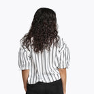 ميكا بلوزة مخططة بالطول نص بطن نص كم نسائي