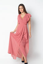 ميكا فستان طويل بأكمام قصيرة لف بنمط منقط