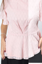 ميكا بلوزة دانتيل مخصر كم قصير واسع نسائي