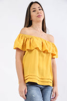 ميكا بلوزة أوف شولدر مكشكشة من الكتف نسائي