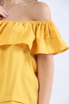 ميكا بلوزة أوف شولدر مكشكشة من الكتف نسائي