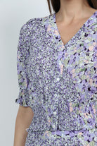 ميكا بلوزة مشجرة 3/4 كم بف بأزرار أمامية أرجواني