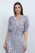 ميكا بلوزة مشجرة 3/4 كم بف بأزرار أمامية أرجواني