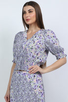 ميكا بلوزة مشجرة 3/4 كم بف بأزرار أمامية أرجواني