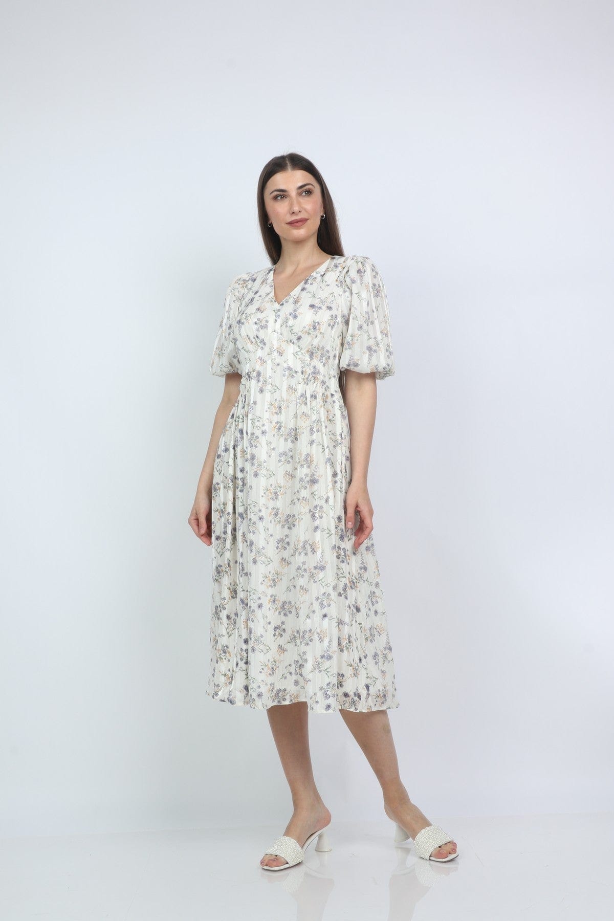 ميكا فستان ميدي مشجر بورود بكم بف قصير أرجواني