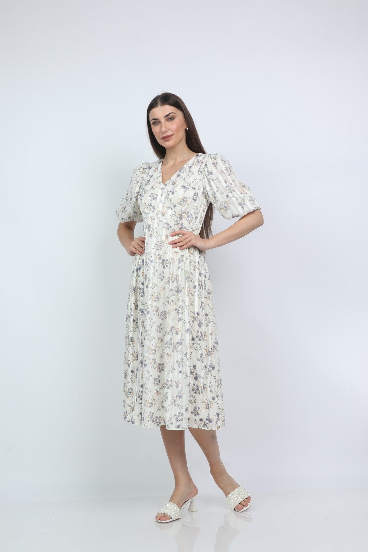 ميكا فستان ميدي مشجر بورود بكم بف قصير أرجواني