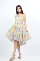 ميكا فستان قصير بدون أكمام مشجر بحمالات أزرق