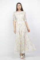 ميكا فستان طويل مشجر كم قصير شيفون