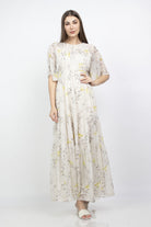 ميكا فستان طويل مشجر كم قصير شيفون