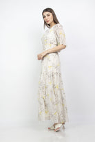 ميكا فستان طويل مشجر كم قصير شيفون