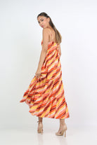 ميكا فستان طويل بحمالات مطبوع بكشكشة