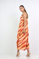 ميكا فستان طويل بحمالات مطبوع بكشكشة