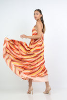 ميكا فستان طويل بحمالات مطبوع بكشكشة