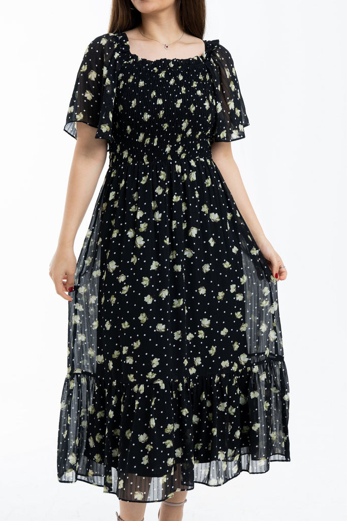 ميكا فستان على شكل فراشة مخصر كم قصير نسائي