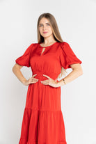 ميكا فستان ميدي سادة مخصر نص كم بف نسائي