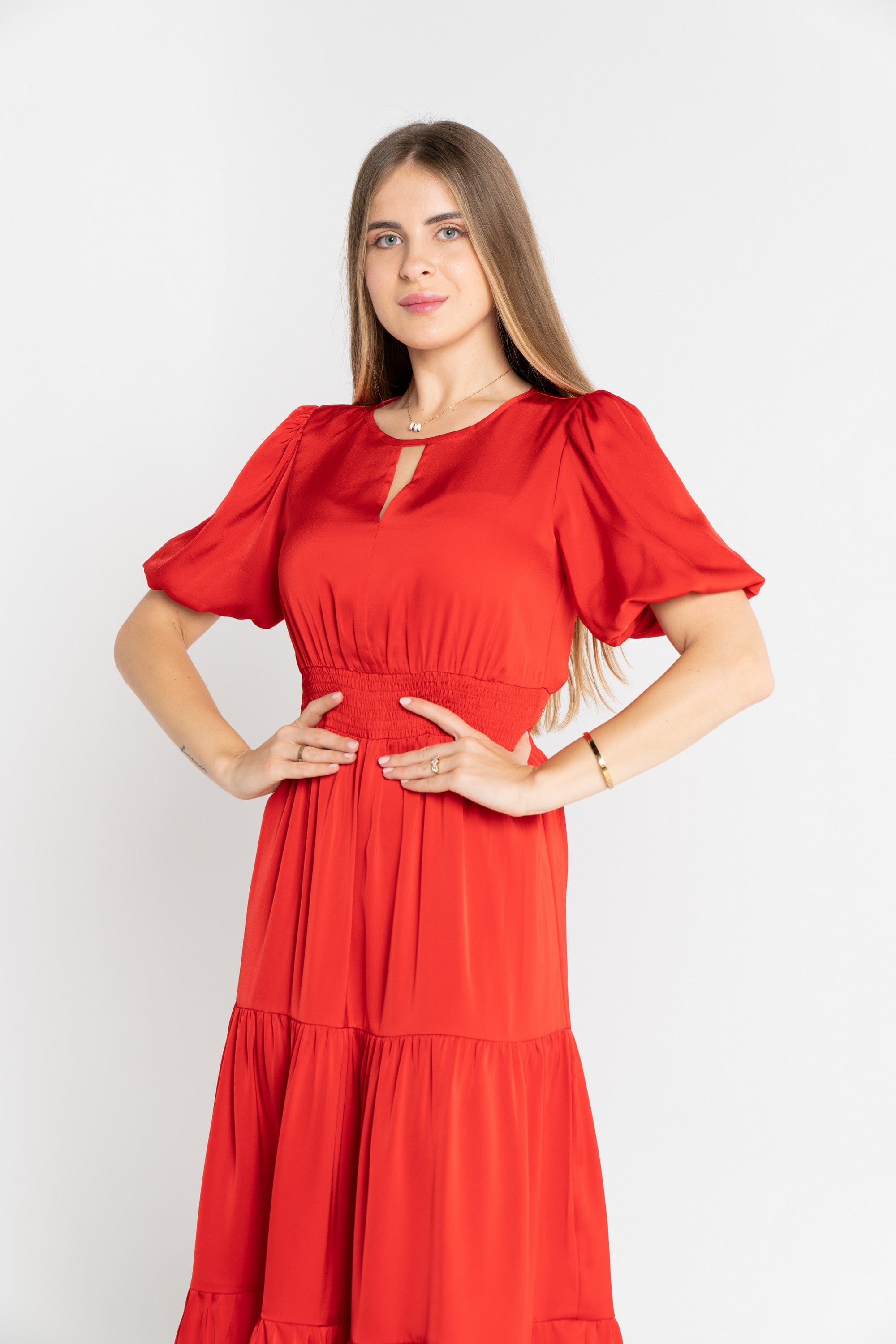 ميكا فستان ميدي سادة مخصر نص كم بف نسائي