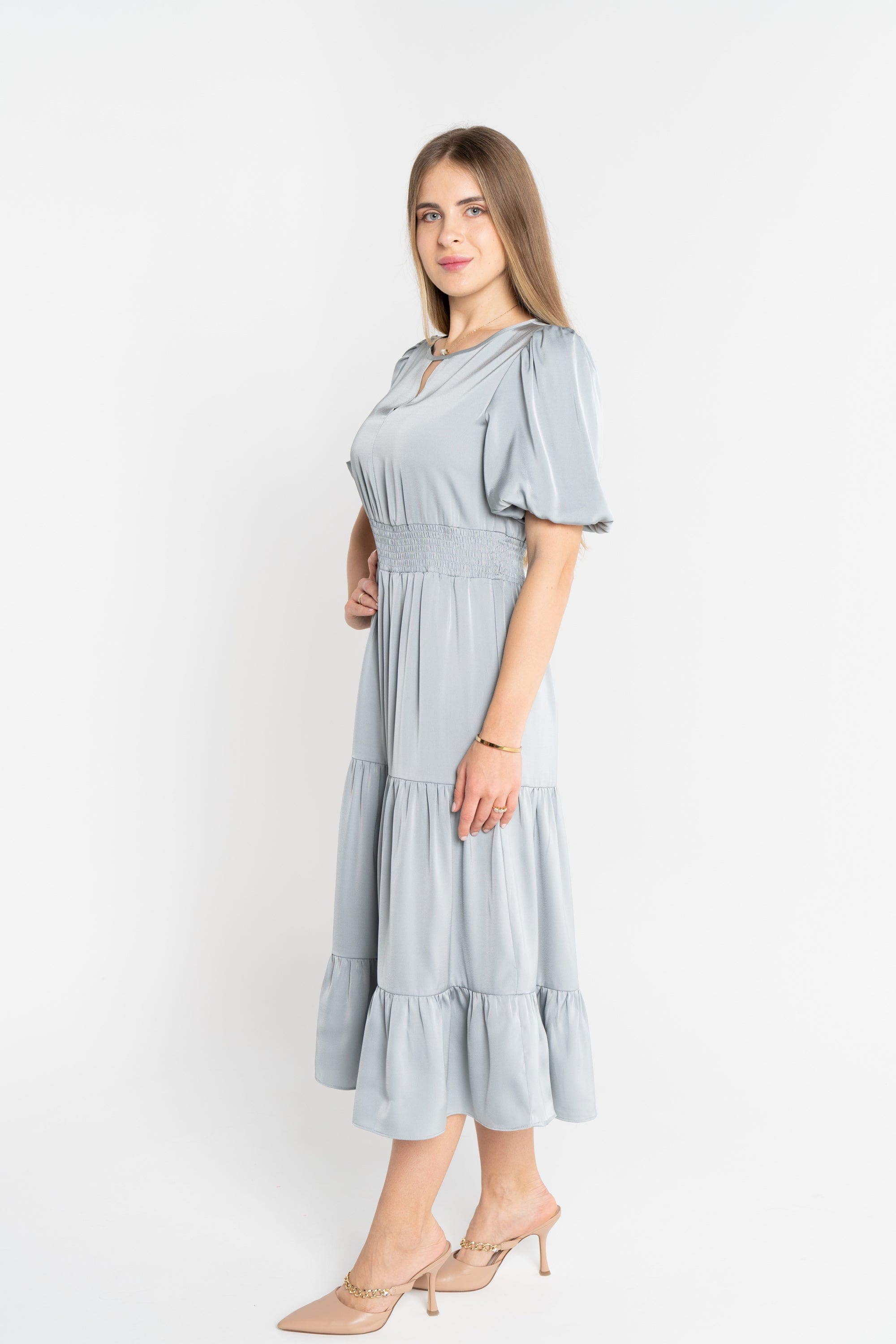 ميكا فستان ميدي سادة مخصر نص كم بف نسائي