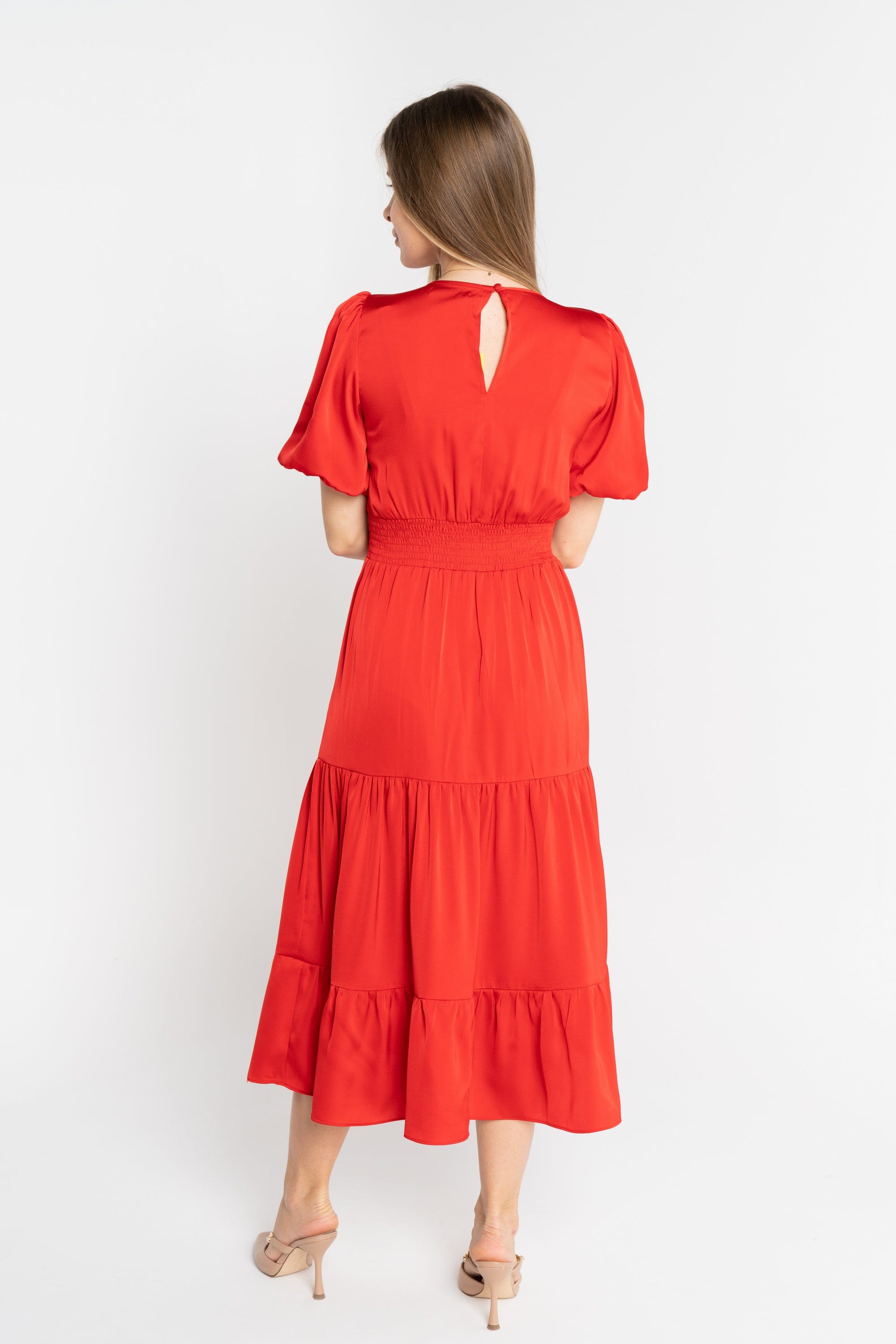 ميكا فستان ميدي سادة مخصر نص كم بف نسائي