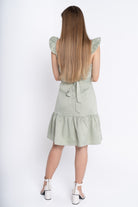 ميكا فستان قصير كت بياقة مربعة وحزام على الخصر نسائي