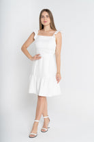 ميكا فستان قصير كت بياقة مربعة وحزام على الخصر نسائي