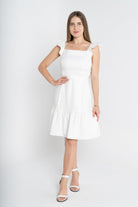 ميكا فستان قصير كت بياقة مربعة وحزام على الخصر نسائي