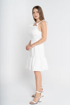 ميكا فستان قصير كت بياقة مربعة وحزام على الخصر نسائي