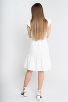 ميكا فستان قصير كت بياقة مربعة وحزام على الخصر نسائي