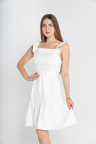 ميكا فستان قصير كت بياقة مربعة وحزام على الخصر نسائي