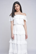 ميكا فستان ميدي بأكمام قصيرة أوف شولدر طبقات