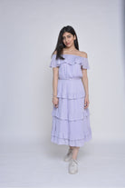 ميكا فستان ميدي بأكمام قصيرة أوف شولدر طبقات