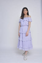 ميكا فستان ميدي بأكمام قصيرة أوف شولدر طبقات