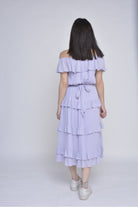 ميكا فستان ميدي بأكمام قصيرة أوف شولدر طبقات