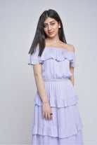 ميكا فستان ميدي بأكمام قصيرة أوف شولدر طبقات